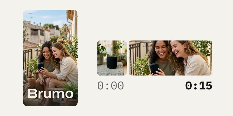A 15 second ad EveryFrame made: the ad on a phone and its two shots on a timeline from 0:00 to 0:15.